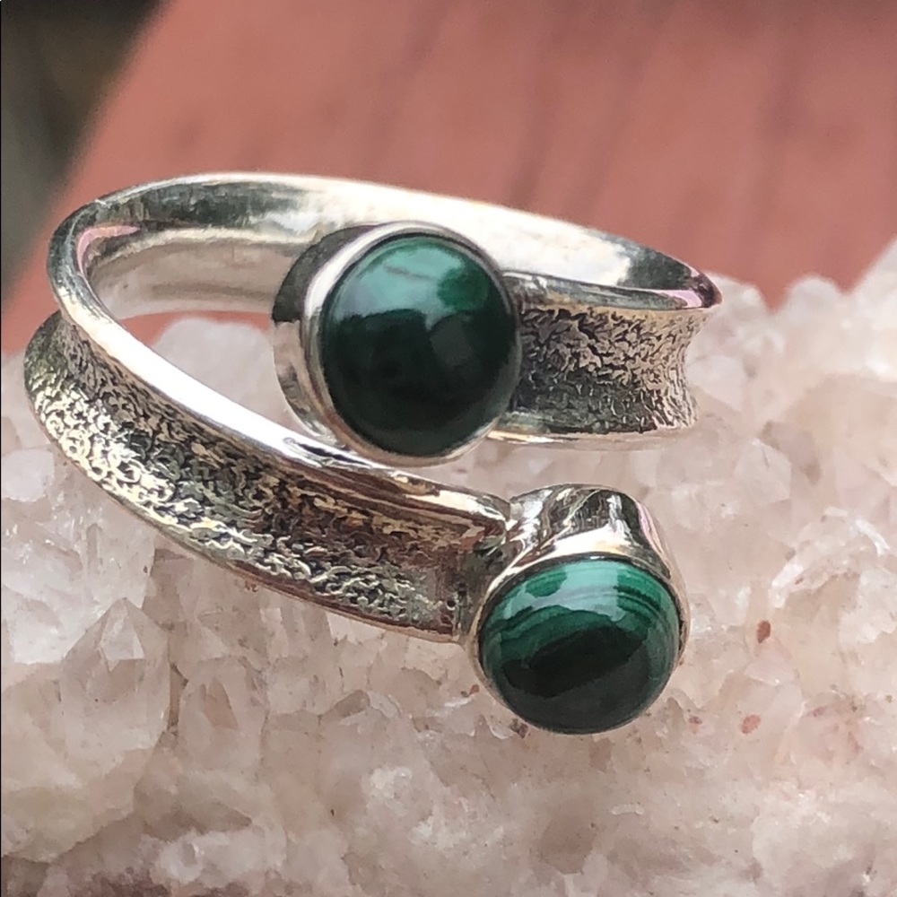 BOUTIQUE MALACHITE 925 STERLING SILVER RING, SZ 7